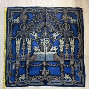 Ellen Tracy Regal Blue and Gold Ornate Scarf / Wall Tapestry 33” square